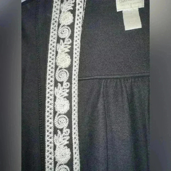 Lucky Brand Size M Whitney Wrap Black Ivory Embroider Open Front Cardigan - Picture 6 of 9